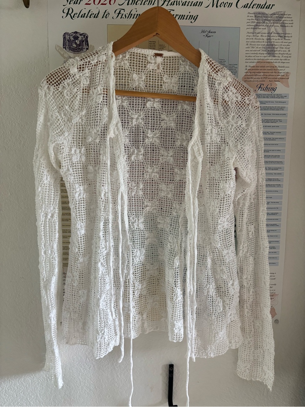 Free People White Crochet Mesh Top with Copper Accent